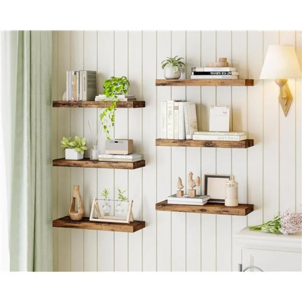 15.8in Floating Shelves, Set of 6 Wood Shelves, Farmhouse Shelf Wall Decor